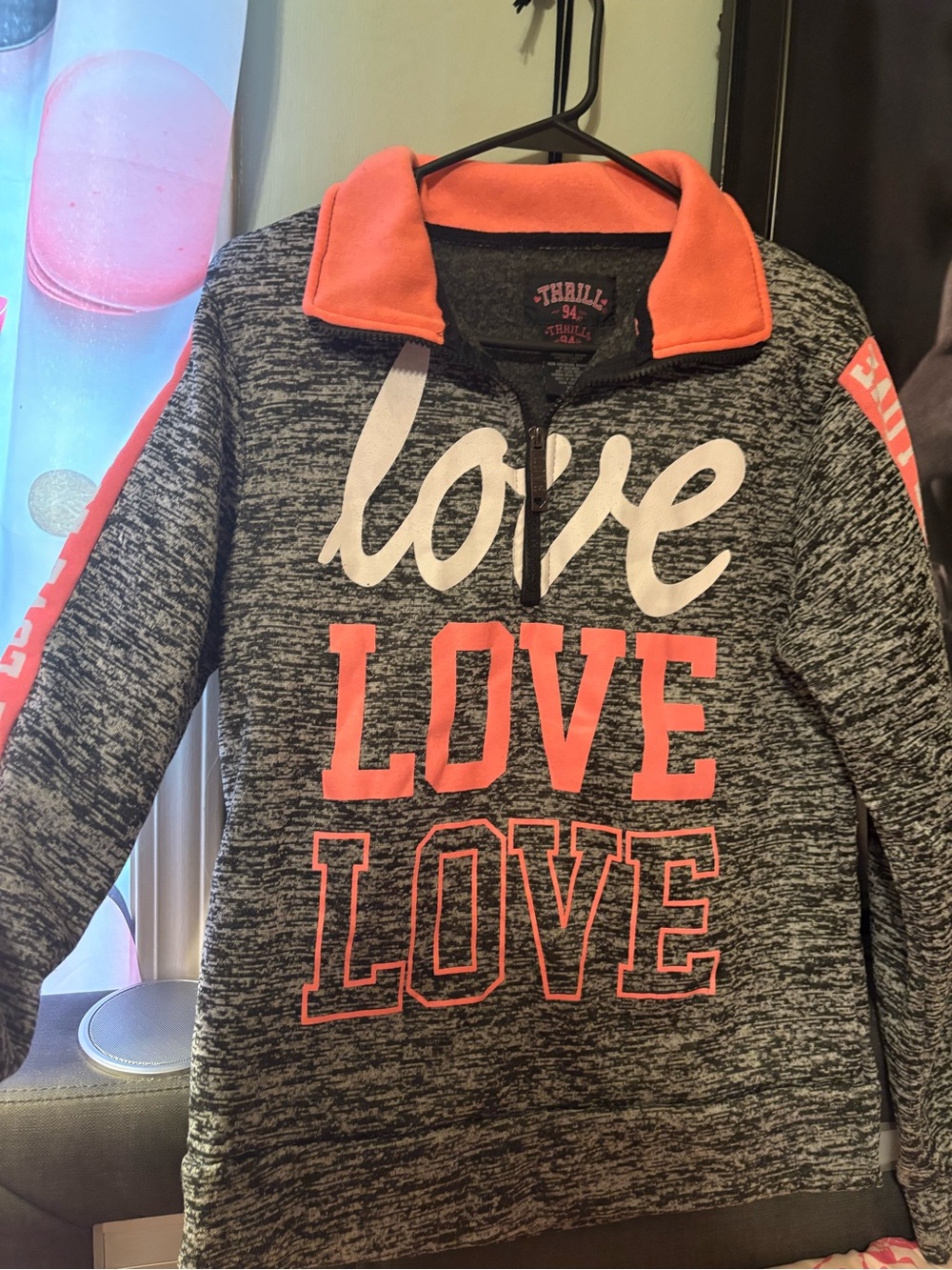 Love Girls' Gray & Coral Quarter-Zip Pullover Sweatshirt